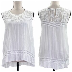 SPEED Limit MPH White Sheer Lace Yoke Sleeveless Crochet Blouse